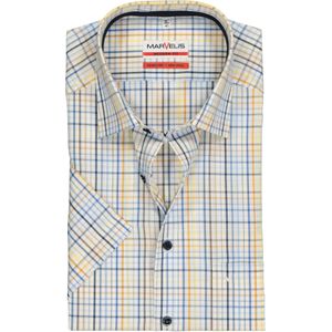 MARVELIS modern fit overhemd, korte mouw, wit, bruin, blauw en geel geruit (contrast) 46