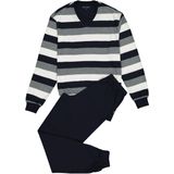 SCHIESSER heren pyjama, V-hals, blauw met wit en grijs gestreept -  Maat: L