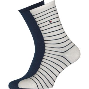 Tommy Hilfiger damessokken Small Stripe (2-pack), uni en gestreept katoen, off white met blauw