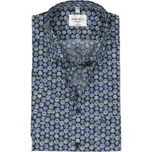 MARVELIS modern fit overhemd, korte mouw, popeline, blauw met groen en wit dessin