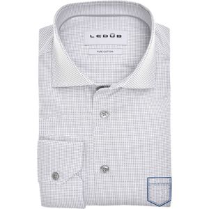 Ledub modern fit overhemd, mouwlengte 72 cm, popeline, wit met grijs mini dessin