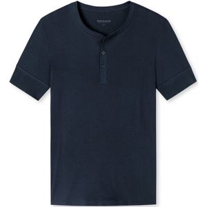 SCHIESSER Retro Rib T-shirt (1-pack), heren shirt korte mouwen dubbelrib biologisch katoen knoopsluiting donkerblauw