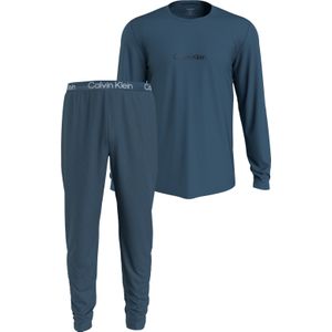 Calvin Klein heren pyjama O-hals, blauw met print broek -  Maat: S