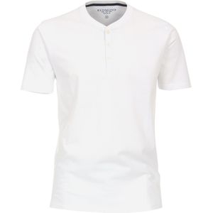 Redmond regular fit T-shirt, korte mouw O-hals met knoopsluiting, wit -  Maat: S