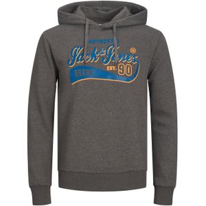 JACK & JONES Logo sweat hood regular fit, heren hoodie katoenmengsel met capuchon, donkergrijs melange