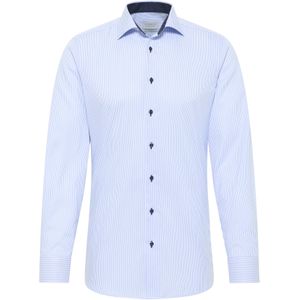 ETERNA - Slim Fit - Overhemd - Lichtblauw met Wit Gestreept