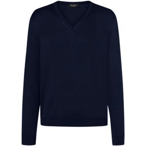 MAERZ Classic Fit heren trui met V-hals wol, navy blauw