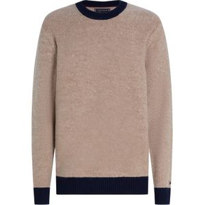 Tommy Hilfiger heren pullover katoen, beige met donkerblauwe boorden