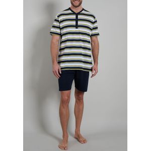 Gotzburg heren shortama O-hals met knoopjes, lichtblauw gestreept