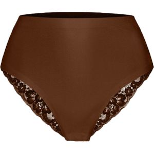 TEN CATE Secrets Lace women high waist brazilian met kant (1-pack), dames slip hoge taille, kokosnoot -  Maat: XL