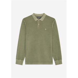 Marc O'Polo regular fit polo, heren poloshirt lange mouw, olijfgroen -  Maat: S