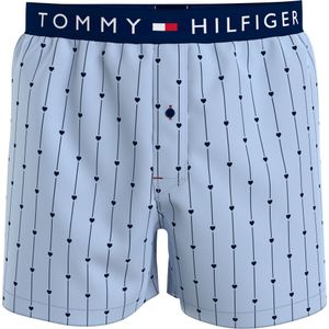 Tommy Hilfiger woven boxer (1-pack), heren boxers wijd katoen, lichtblauw met hartjes -  Maat: M