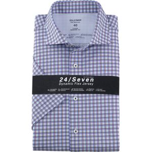 OLYMP Luxor 24/7 modern fit overhemd, korte mouw, tricot, fuchsia geruit