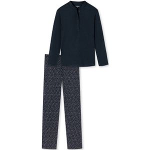 SCHIESSER Contemporary Nightwear pyjamaset, dames pyjama lang biologisch katoen knoopsluiting nachtblauw