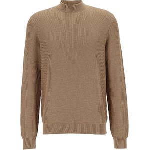 BOSS Derano regular fit trui wolmengsel, heren trui middeldik turtleneck, beige