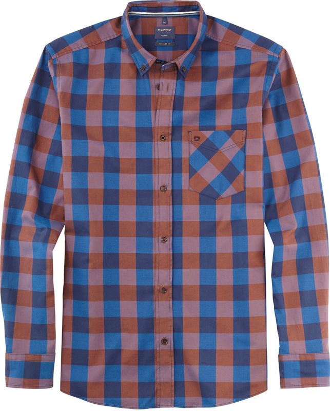 OLYMP - Casual - Bruin Geruit Overhemd - Regular Fit