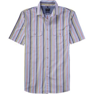 OLYMP Casual modern fit overhemd, korte mouw, structuur, groen gestreept 47/48