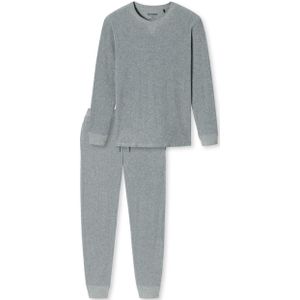 SCHIESSER Warming Nightwear pyjamaset, heren pyjama lang velours boorden gestreept grijs-melange -  Maat: XL