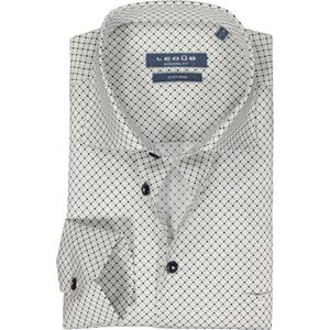 Ledub modern fit overhemd, popeline, wit met licht- en donkerblauw dessin 38