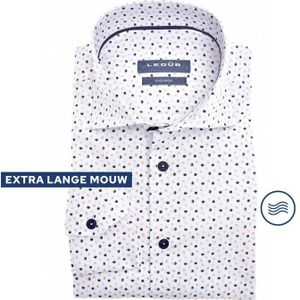Ledub modern fit overhemd, mouwlengte 7, wit met donkerblauw dessin 48