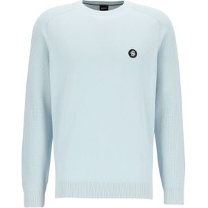 BOSS Illian regular fit trui katoen, heren trui middeldik O-hals, blauw
