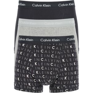 Calvin Klein trunks (3-pack), heren boxers normale lengte, zwart, grijs en logo print -  Maat: S