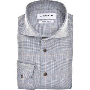 Ledub modern fit overhemd, flanel, blauw met wit en beige geruit