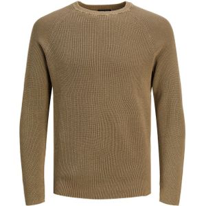 JACK & JONES Matt knit crew neck slim fit, heren pullover katoen met O-hals, camel bruin