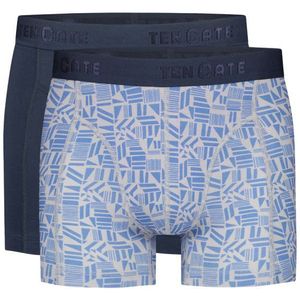 TEN CATE Basics men shorts (2-pack), heren boxers normale lengte, blauw en grafisch dessin -  Maat: S