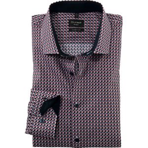 OLYMP No. 6 Six super slim fit overhemd, mouwlengte 7, popeline, rood dessin