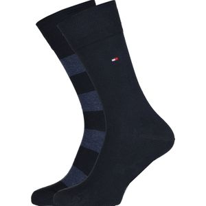 Tommy Hilfiger Rugby Stripe Socks (2-pack), herensokken katoen gestreept en uni, blauw