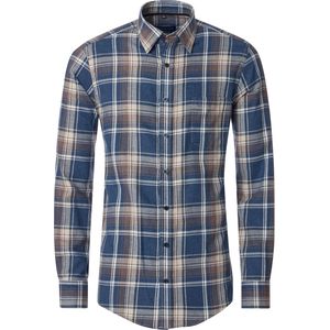 CASA MODA - Sport Comfort Fit - Flanel Overhemd - Blauw Geruit - Strijkvriendelijk