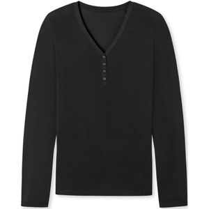 SCHIESSER Mix+Relax T-shirt, dames shirt lange mouwen modal v-hals knoopsluiting zwart