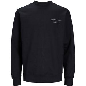 JACK & JONES Sanez branding sweat crew neck regular fit, heren sweatshirt katoenmengsel met O-hals, zwart -  Maat: XL