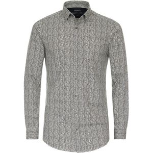 VENTI - Body Fit Overhemd - Groen Dessin - Jersey - Strijkvriendelijk