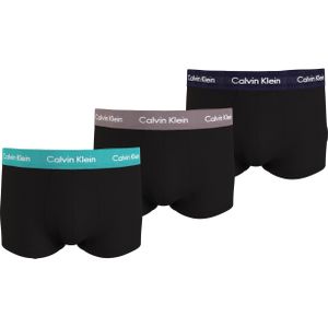 Calvin Klein Trunk (3-pack), heren boxers normale lengte, zwart met gekleurde tailleband -  Maat: XS