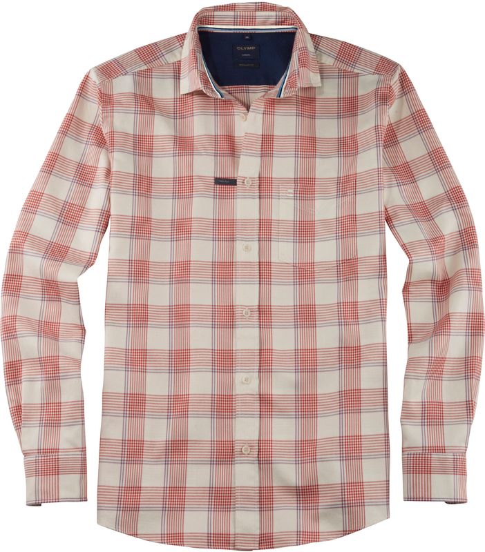 OLYMP - Casual - Rood Geruit Overhemd - Flanel - Regular Fit