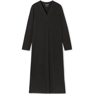 SCHIESSER Comfort Nightwear nachthemd, dames nachthemd lange mouwen biologisch katoen V-hals antraciet