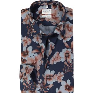 OLYMP - Level 5 - Body Fit Overhemd - Marine Blauw Dobby - Strijkvriendelijk