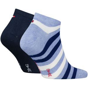 Tommy Hilfiger Duo Stripe Sneaker (2-pack), heren enkelsokken, blauw gestreept