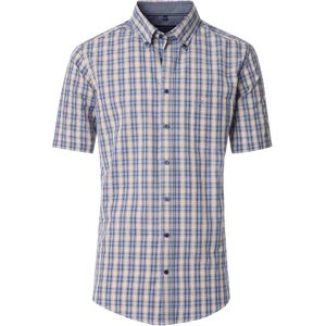 CASA MODA Sport casual fit overhemd, korte mouw, seersucker, blauw, wit, kaki en oranje geruit