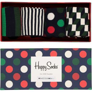 Happy Socks - Holiday Big Dot Gift Box - Sokken - Blauw Groen Rood Wit - 4 Paar