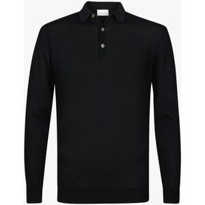 Profuomo heren trui wol, slim fit gebreide polo lange mouw, zwart