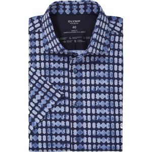 OLYMP 24/7 Level 5 body fit overhemd, korte mouw, tricot, marineblauw dessin