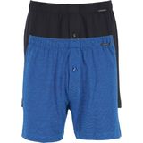 SCHIESSER Cotton Essentials boxershorts wijd (2-pack), tricot, zwart en blauw fijn gestreept -  Maat: S