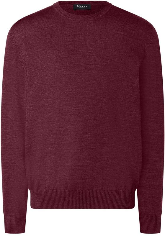 MAERZ Classic Fit heren trui met O-hals wol, bordeaux rood