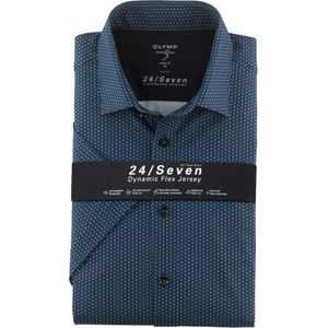 OLYMP 24/7 Level 5 body fit overhemd, korte mouw, tricot, marineblauw dessin 44