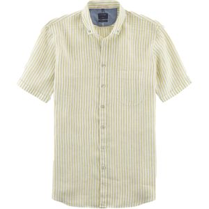 OLYMP Casual modern fit overhemd, korte mouw, structuur, groen gestreept