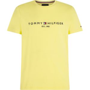 Tommy Hilfiger Tommy Logo Tee, heren T-shirt korte mouw O-hals, lichgeel