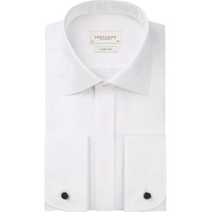 Profuomo slim fit heren smoking overhemd dubbele manchet, twill, wit